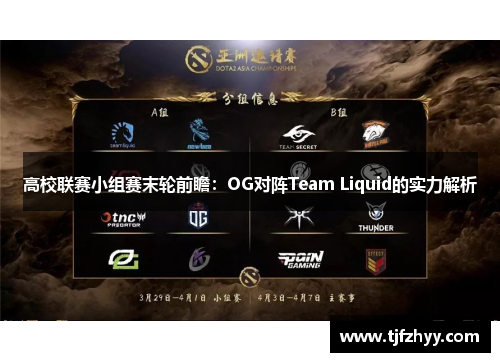 高校联赛小组赛末轮前瞻：OG对阵Team Liquid的实力解析